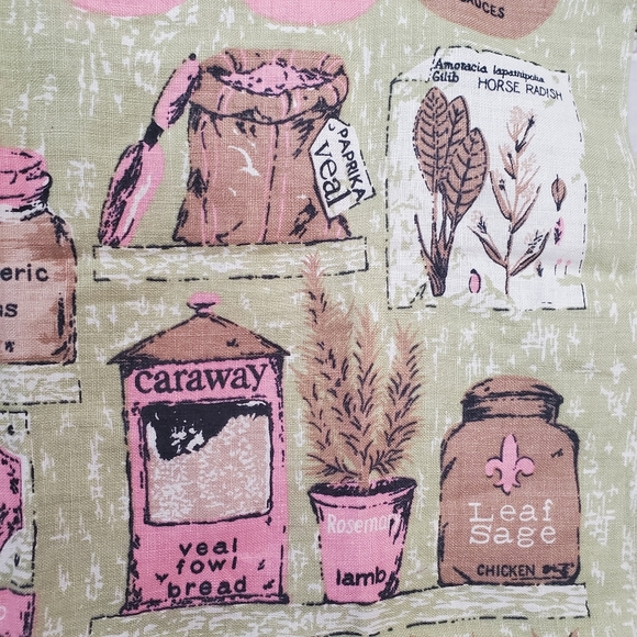 Vintage 1970s Herb Tree Tea Towel Pastel Kitsch Rustic - Picture 6 of 7